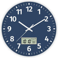 Foxtop Digital Wall Clock with Time, Day of Week and Temperature, Silent Non-Ticking Battery Operated Round Digital and Analog Wall Clock for Classroom Office Bedroom Home School (12 Inch, Blue)