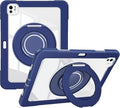 Dteck for iPad Pro 11 inch (M4/M5) 2024/2025 Release Shockproof Clear Case with Stylus Pencil Holder/Rotating Kickstand/Swivel Handle, Lightweight Protective Slim Transparent Tablet Cover, Dark Blue