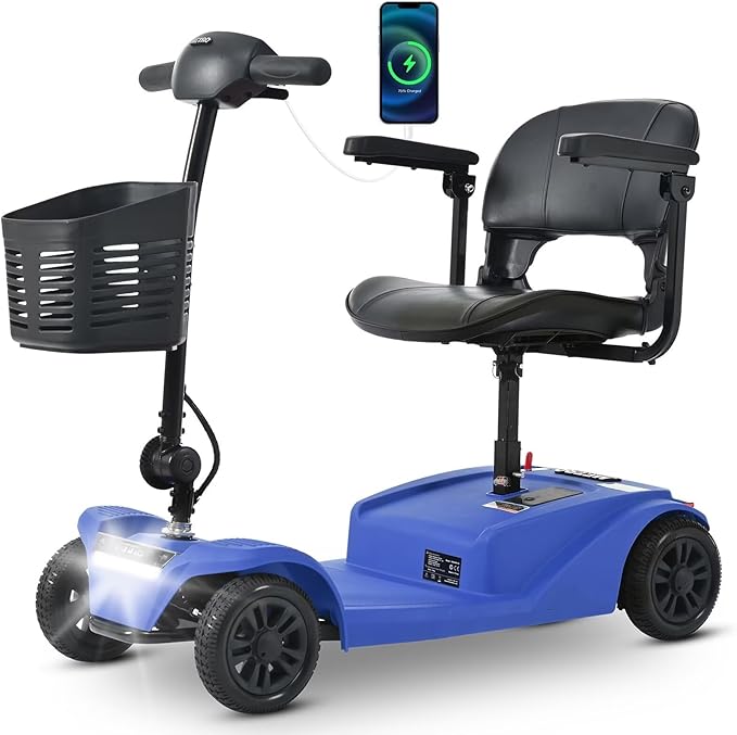 Mobility Scooter for Adults&Seniors - Electric Powered Wheelchair Device - 400 lb Capacity Compact Heavy Duty Mobile for Travel, Adults, Elderly - Long Range Power Extended Battery -Blue