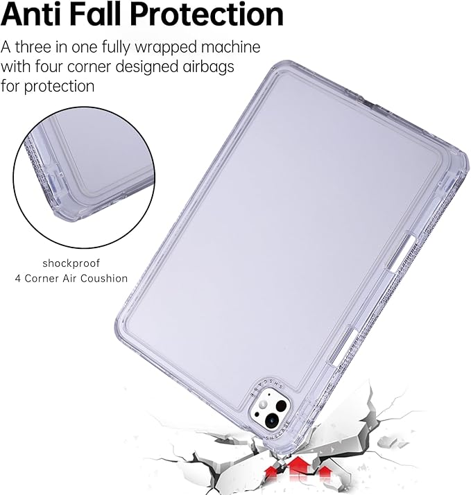 Dteck for iPad Pro/Air 13" (M5/M4/M3/M2), Pro 12.9" (6th/5th/4th/3rd Gen) Clear Case with Pencil Holder/Screen Protector Film/Stylus, 3 Layers Protective Lightweight Slim Transparent Cover, Crystal