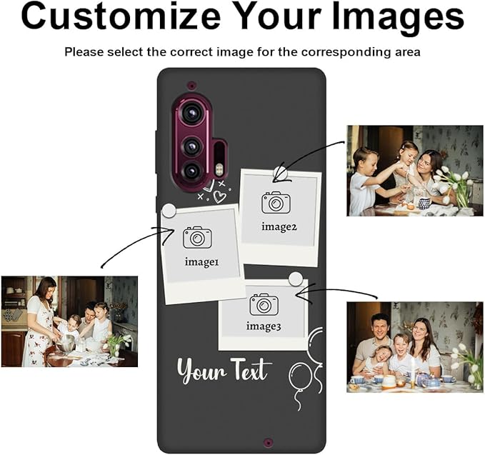Custom Multi Photos Case for Motorola Moto Edge Plus/Edge+ 2020-6.7 inch, Personalized Gift for Men Women, Customized Collage Text Picture Phone Cover, Soft Rubber Shockproof Protective Case, Black