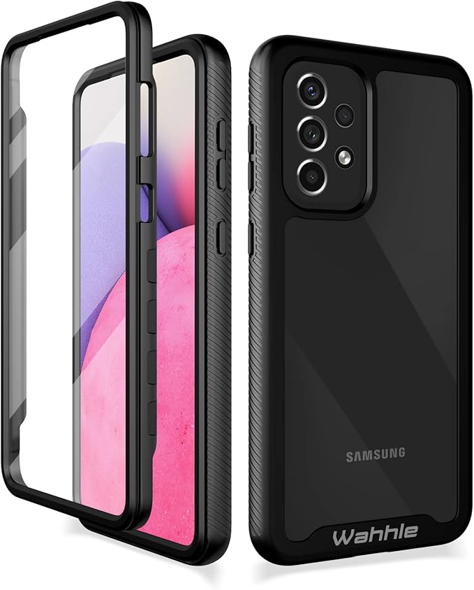 wahhle Compatible with Samsung Galaxy A33 5G Case, Full-Body Protection Phone Cover with Screen Protector Shockproof TPU Bumper Cases-Black/Clear