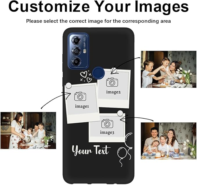 Custom Multi Photos Case for Motorola Moto G Play 2023-6.5 inch, Personalized Gift for Men Women, Customized Collage Text Picture Phone Cover, Soft Rubber Shockproof Protective Case, Black