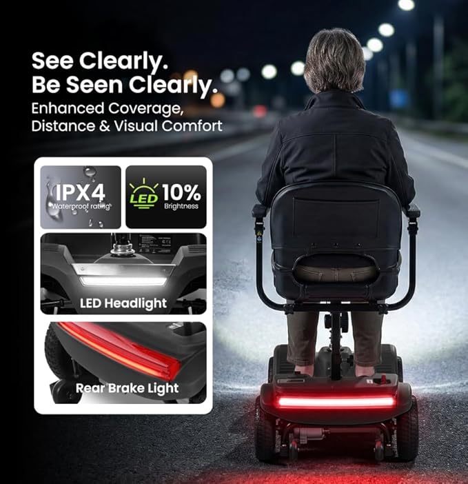 WayCare 15-25 Miles Long Range Mobility Scooter,Weight Capacity 300 LBS+ Powered Mobility Scooters for Seniors, Compact Duty Mobile for Travel with LED Headlight and Detachable Basket(Red)