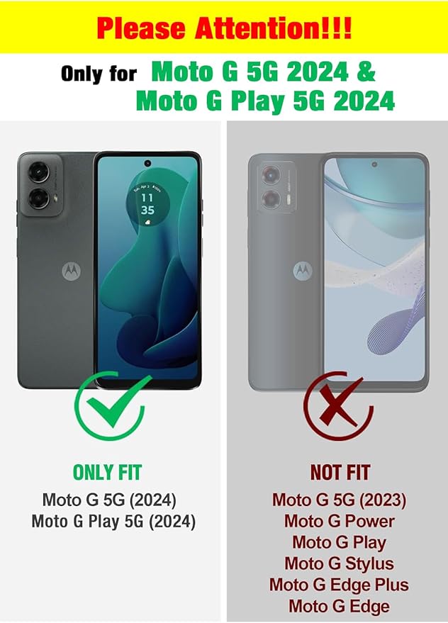 for Moto G 5G 2024 Case [15 FT Military Grade Drop Protection], 2X Tempered Glass Screen Protector, Red