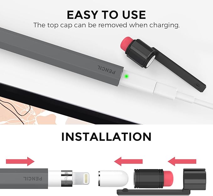 TRONWIN Apple Pencil 1st Generation Case, Silicone Pencil Sleeve Cover Perfect Grip Skin Classic Design with Sturdy Clip Compatible with Apple Pencil 1st gen for ipad (Deep Gray)