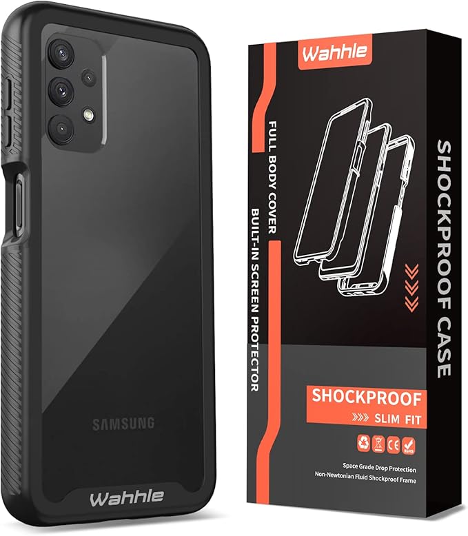 wahhle Compatible with Samsung Galaxy A32 5G Case, Built in Screen Protector Full Body Shockproof Slim Fit Bumper Protective Phone Cover for Samsung A32 5G Men Women-Black/Clear