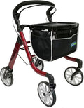 HEALTHLINE Rollator Walker for Seniors - Lightweight 4 Wheel Eldery Walker Heavy Duty - Rollator Walkers for Seniors with Basket & Tray - Narrow Doors Indoor Rollator Red Color