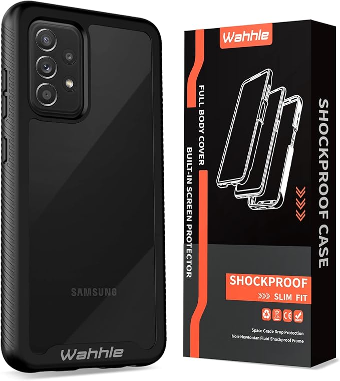 wahhle Compatible with Samsung Galaxy A52 Case, Built in Screen Protector Full Body Shockproof Slim Fit Bumper Protective Phone Cover for Samsung A52S & A52 4G/5G Men Women-Black/Clear