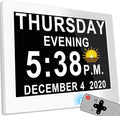 MASSII 8 Inch Extra Large Upgraded Dementia Clock 19 Alarms with Auto DST, 20 Custom Reminders,10-Level Auto Dimmer, 6 Display Modes, Digital Clock with Date and Time, 8" White with Remote