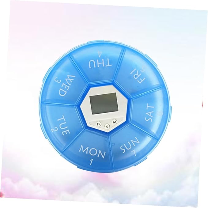 Compartments Electronic Medication Reminder Pill Box with Alarm Clock Portable Weekly Pill Organizer for Patients See-Through Lids and Day Markings Blue English Edition