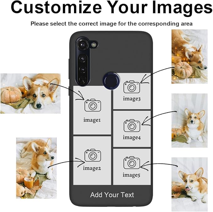 Personalized Picture Case for Motorola Moto G Stylus 2020 Customized Name Initials Phone Cover, Custom Multi-Picture Collage Shock-Resistant Soft Protective TPU Case, Gifts for Mother's Day, Black