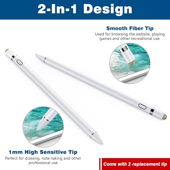 TiMOVO Stylus Pen for iPad 11th/10th/9th/8th/7th Generation, 20Hrs Work Palm Rejection iPad Pen Compatible with iPad Air 11"/13"(M3/M2)/5th/4th, Mini 6th/5th High Precise iPad Pencil 1st Gen, White