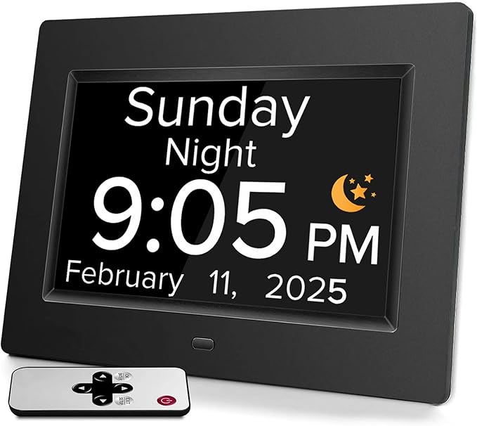 Digital Alarm Clock with Date and Day of the Week for Dementia Seniors, Multiple Alarm Types Sets,Voice Announcement Time, Auto DST, Gifts for Elderly People with Dementia & Alzheimers