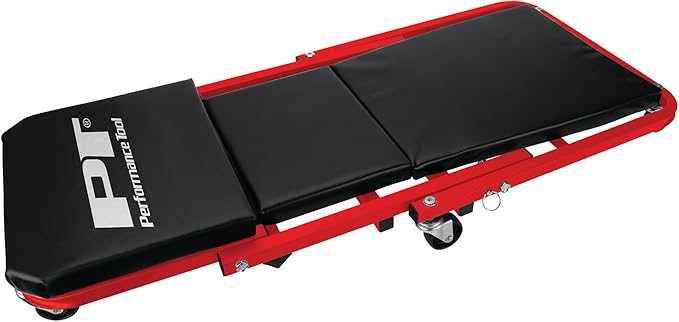 Performance Tool W85034 36-Inch Z-Frame Folding Automotive Creeper, All-in-One Adjustable Roller Garage Seat, Lay Down or Sit, 300 lbs. Capacity, Under Car Creeper, Padded with 6 Swivel Casters