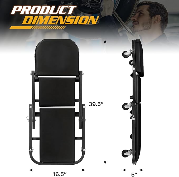 Magshion Garage Creeper Seats on Wheels, Length 40" 330 lbs Capacity 2 in 1 Folding Mechanic Creeper Garage Stool Lay Down or Sit (Black)