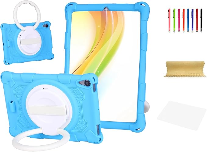 Dteck for iPad mini A17 Pro/iPad mini 6th Generation Back Cover 8.3" 2024/2021 Release, Durable Lightweight Silicone Case with Rotate Kickstand/Handle, Shoulder Strap/Screen Protector Included, Blue