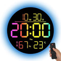 JENLYSTIME 10 Inch LED Digital Wall Clock with RGB Backlight and Countdown Timer｜11 Colors, Dual Alarm, Adjustable Brightness, Temperature & Humidity Display, Modern Silent Clock for Home, Office
