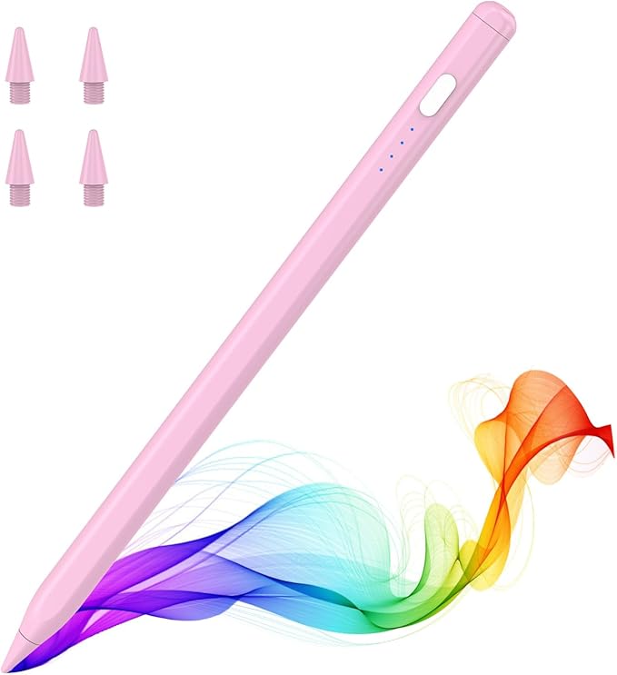 MoKo Pencil for iPad (A16) 11th 10th Gen, Stylus Pen for 2018-2025 Apple iPad 11/10/9/8/7/6/A16, Mini 7/6/5, Air M3/M2 11"/13"/5/4/3, Pro M4 13"/12.9"/11" Tilt Sensitivity, USB-C Fast Charging, Pink