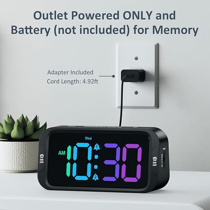 Odokee Digital Dual Alarm Clock for Bedroom: RGB Electric Clock with USB Charger for Kids Teens - Dimmable Clock with Weekday Weekend Mode for Bedside Desk
