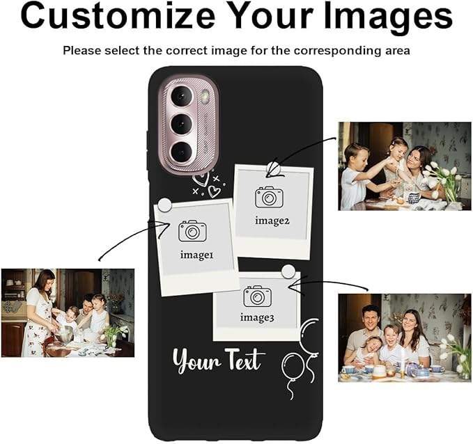 Custom Multi Photos Case for Motorola Moto G Stylus 5G 2022-6.8 inch, Personalized Gift for Men Women, Customized Collage Text Picture Phone Cover, Soft Rubber Shockproof Protective Case, Black