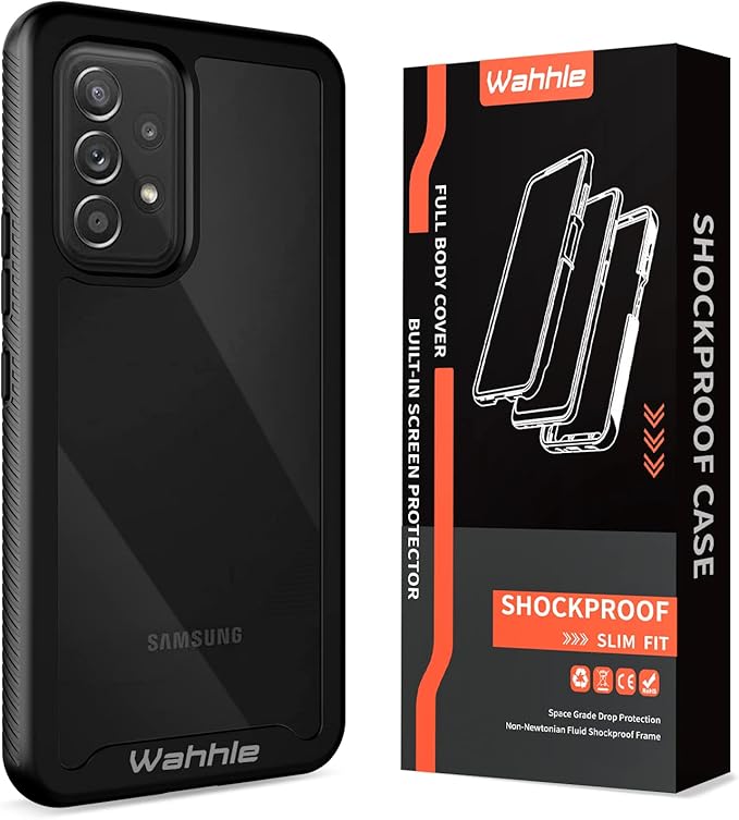 wahhle Compatible with Samsung A53 5G Case, Built in Screen Protector Full Body Shockproof Slim Fit Bumper Protective Phone Cover for Galaxy A53 5G Men Women-Black/Clear