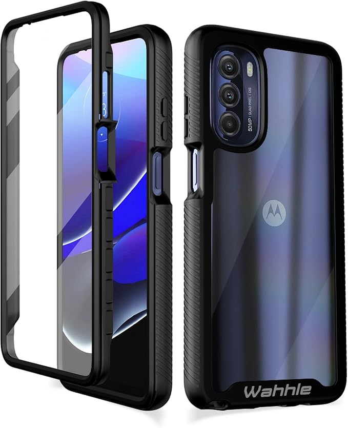 wahhle Compatible with Moto G Stylus 5G 2022 Case (Not Fit 2021 Version), Built in Screen Protector Full Body Shockproof Slim Fit Bumper Protective Phone Cover for G Stylus 5G 2022-Black/Clear