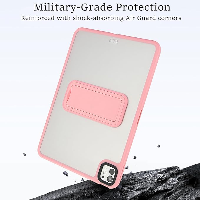 Dteck for iPad Pro 13-inch (M4/M5) 2024/2025 Release Clear Case with Foldable Kickstand, Screen Protector Film, Stylus, Slim Fit Lightweight Protective Thin Transparent Tablet Back Cover Shell, Pink