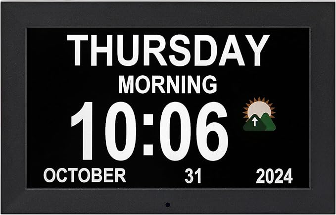 Digital Alarm Clock, Multiple Alarm Functions, Clock with Date and Week, Digital Alarm and Electronic Calendar for Seniors (White, 7 inch) (10-inch Black)