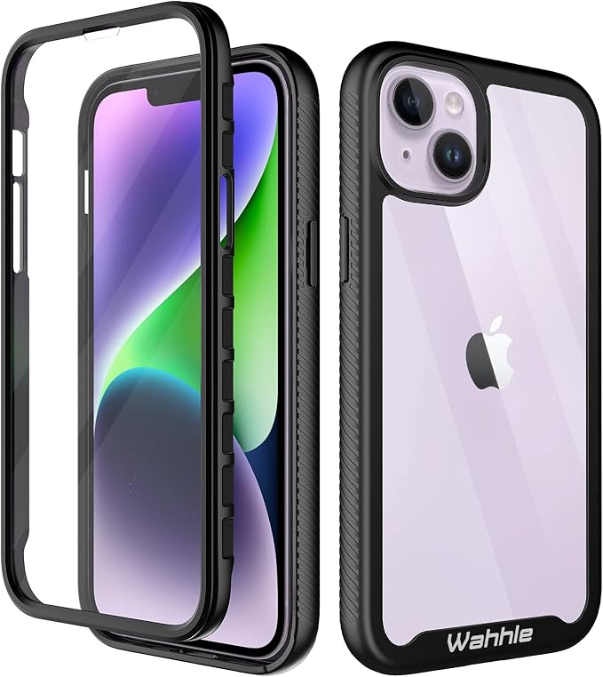 wahhle Compatible with iPhone 14 Plus Case, Full-Body Phone Cover with Screen Protector Shockproof TPU Bumper Case 6.7 Inches-Black Clear