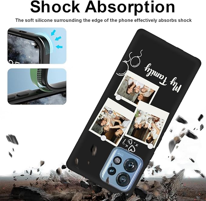 Custom Multi Photos Case for Motorola Moto Edge Plus/Edge+ 2023-6.67 inch, Personalized Gift for Men Women, Customized Collage Text Picture Phone Cover, Soft Rubber Shockproof Protective Case, Black