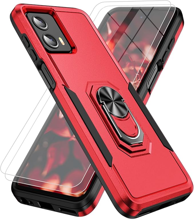 for Moto G 5G 2024 Case [15 FT Military Grade Drop Protection], 2X Tempered Glass Screen Protector, Red