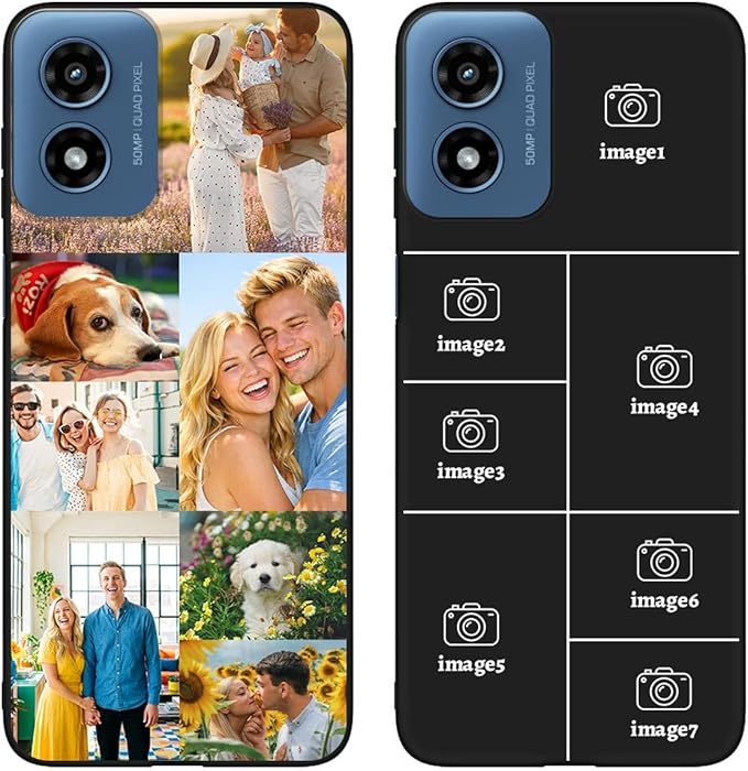 Custom Personalized Case for Motorola Moto G Play 2024 6.5 inch, Customized Multiple Photos Collage Text Phone Cover, Full Body Shockproof Soft Silicone Case, Anti-Scratch, Wireless Charging, Black