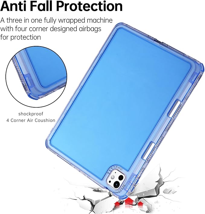 Dteck for iPad Pro/Air 13" (M5/M4/M3/M2), Pro 12.9" (6th/5th/4th/3rd Gen) Clear Case with Pencil Holder/Screen Protector Film/Stylus, 3 Layers Protective Lightweight Slim Cute Transparent Cover, Blue