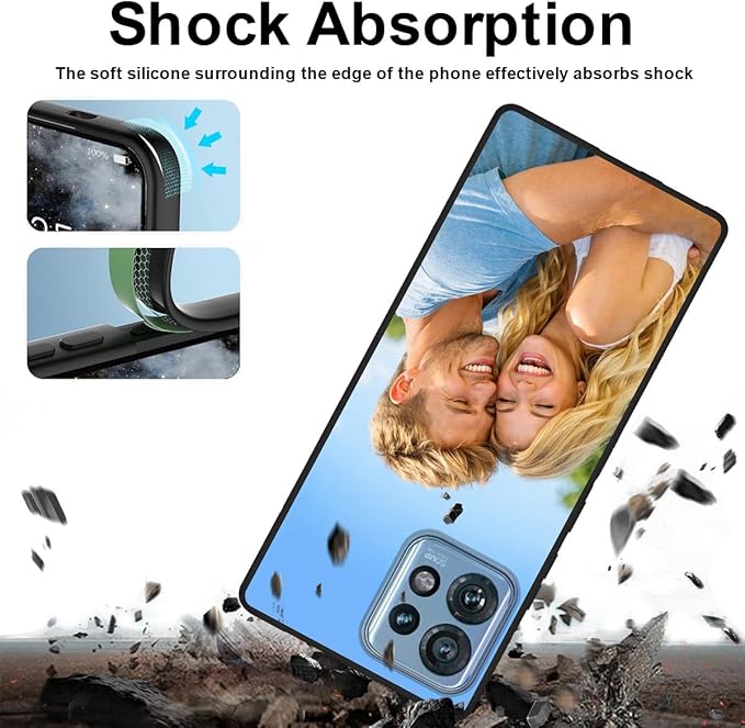 Custom Phone Case for Motorola Moto Edge Plus/Edge+ 2023, Design Your Personalized Photo Logo Name Phone Cover, Slim Soft TPU Lightweight Silicone Black Case, Customized Gift for Birthday Christmas