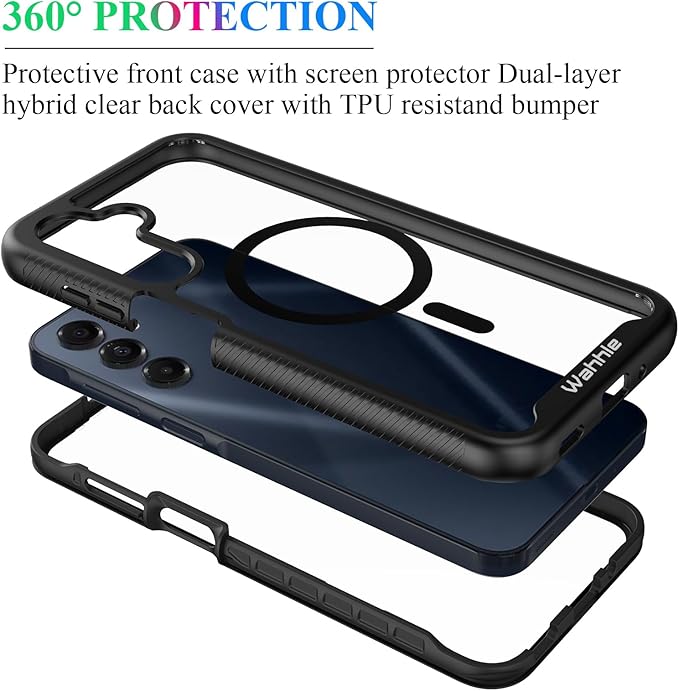 wahhle Compatible with Samsung Galaxy A16 5G Case, Built in Screen Protector Full Body Shockproof Slim Fit Bumper Protective Phone Cover for A16 4G/5G Men Women-Black/Clear