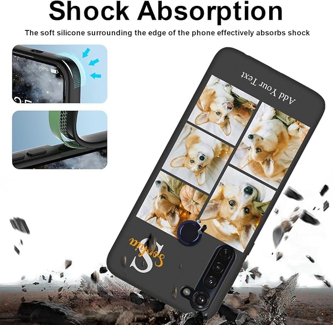Styletify Personalized Picture Case for Motorola Moto G Pro Customized Name Initials Phone Cover, Custom Multi-Picture Collage Shock-Resistant Soft Protective TPU Case, Gifts for Mother's Day, Black