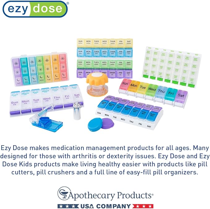 Ezy Dose Weekly (7-Day) Pill Organizer, Vitamin and Medicine Box, Large Pop-Out Compartments, 4 Times a Day, Purple (Pack of 2)