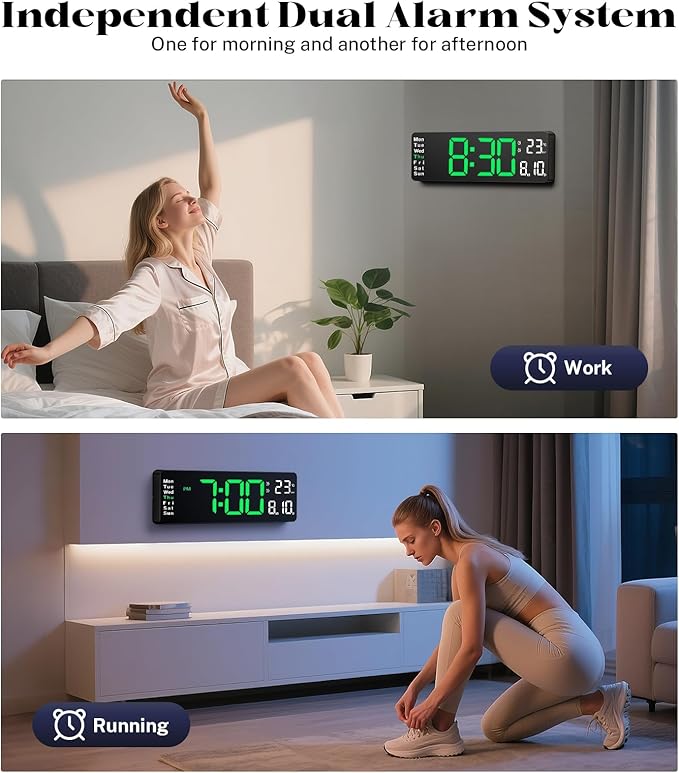Digital Clock Large Display, 16" Large Digital Wall Clock for Classroom, Led Big Wall Clocks with Remote Control,Date,Week,Alarm,Temp,Night Light for Bedroom,Living Room,Gym,Office