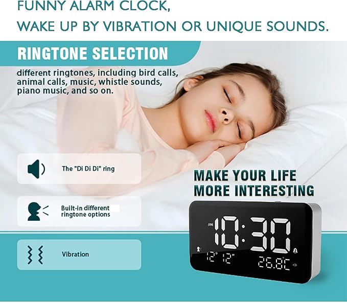 Talking Alarm Clock and Countdown Timer, Hourly Chime for Visually Impaired Elderly Seniors Blind, Battery Operated, Snooze, Temperature, Vibration, Rechargeable, 99 Minutes Led Count down Timing