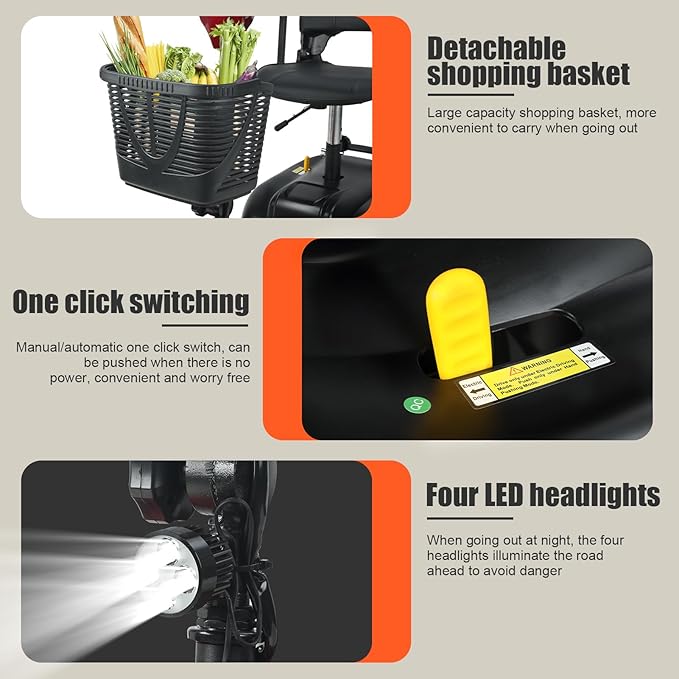 Lightweight Mobility Scooter for Adults & Seniors - with Charger & Basket Travel High-Performance Motor Long Range Power Extended Battery,Portable Motorized Scooters for 16 KM Travel, 300lb Capacity