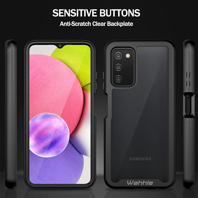 wahhle Compatible with Samsung Galaxy A03S Case, Built in Screen Protector Full Body Shockproof Slim Fit Bumper Protective Phone Cover for Samsung A03S 6.5 Inch Men Women-Black/Clear