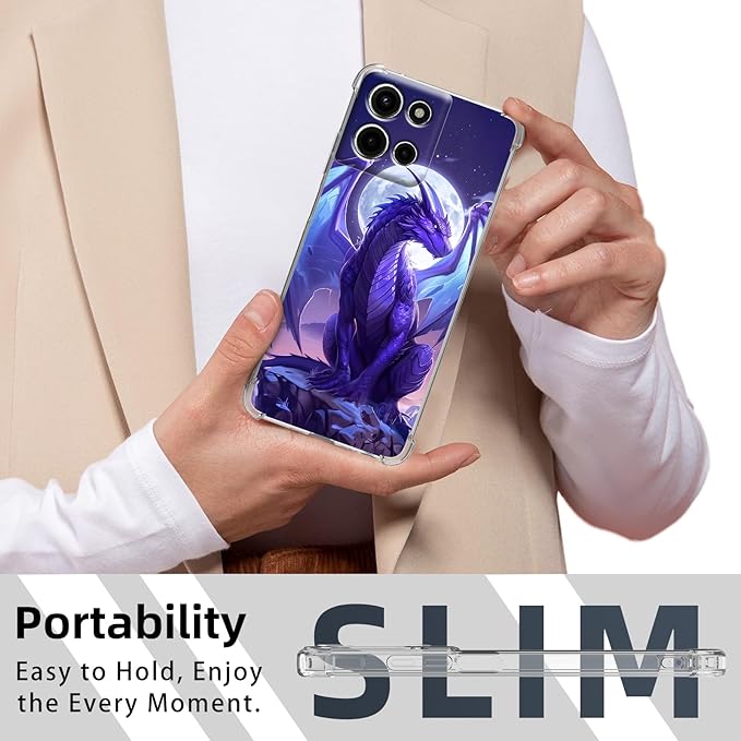 for Moto G Stylus 5G 2025 Clear Phone Case, Lightweight Transparent TPU, Shockproof Four Corner Anti-Fall Case 6.8" for Moto G Stylus 5G 2025 with Screen Protector, Majestic Purple Dragon