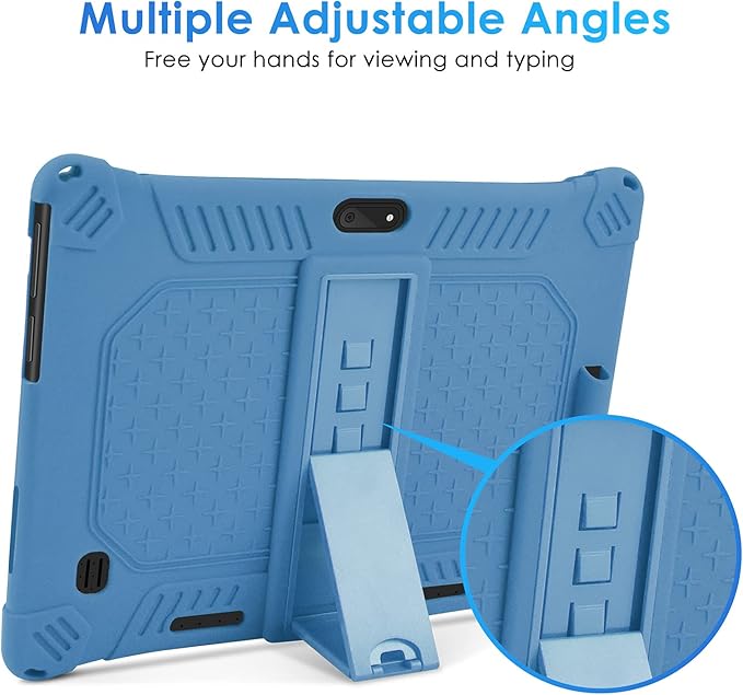 DETUOSI Case for YELLYOUTH 10.1 Tablet, Soft Silicone Lightweight Case Compatible with Dragon Touch Notepad K10, ZONKO 10.1, Beyond Tab 10.1, with Stylus Pen and Shoulder Strap, Dark Blue