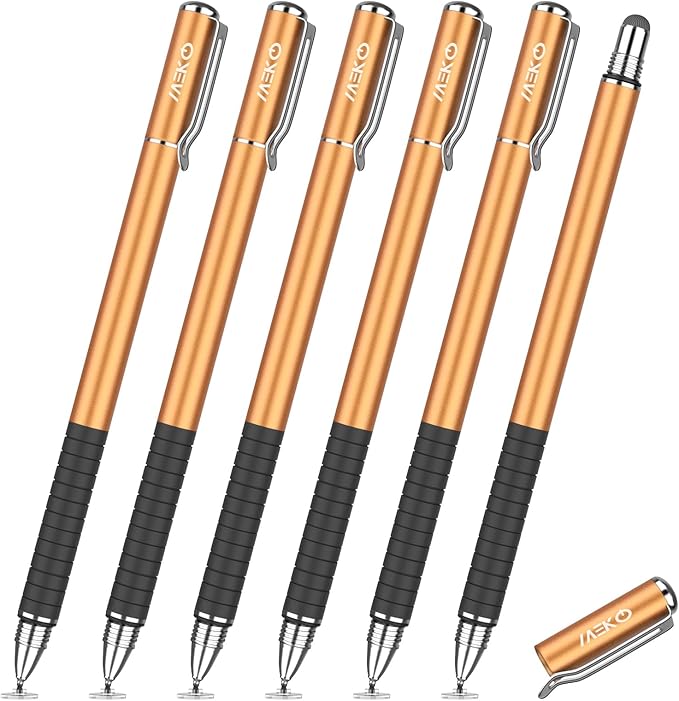 MEKO 6 Pcs Stylus Pen for Touchscreen, 2-in-1 High Sensitivity & Precision for Switch, iPad/iPhone/Samsung/Android Phones & Tablets, Skylight & More, All Touch Screen Devices (Gold)