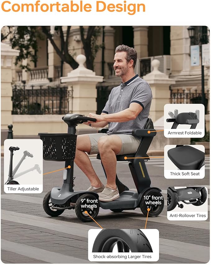 Paiseec S3 Mobility Scooter, Folding Mobility Scooters for Seniors, All Terrain Mobility Scooter, Electric Mobility Scooters for Adults, Folding Mobile Scooter, Auto Speed Control (Gray, S3-40 Miles)