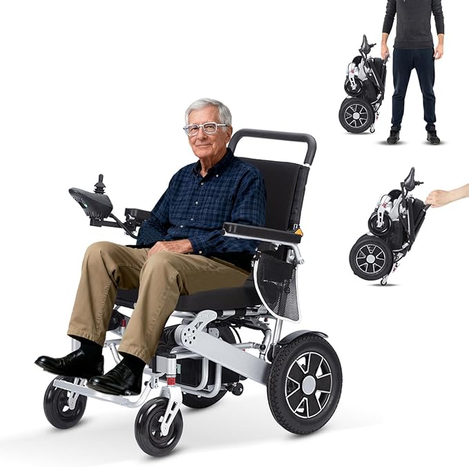 Lightweight 55lb Electric Wheelchair,Foldable Electric Wheelchairs for Adults,25 Miles All-Terrain Power Wheelchair Portable Motorized Wheelchair for Seniors,Compact Size for Travel Airline Approved