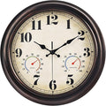 JENLYSTIME 13 Inch Dark Brown Vintage Waterproof Indoor/Outdoor Wall Clock with Thermometer & Hygrometer Large Silent Numerals & Accurate Timekeeping for Living Room, Porch&Garden&Pool