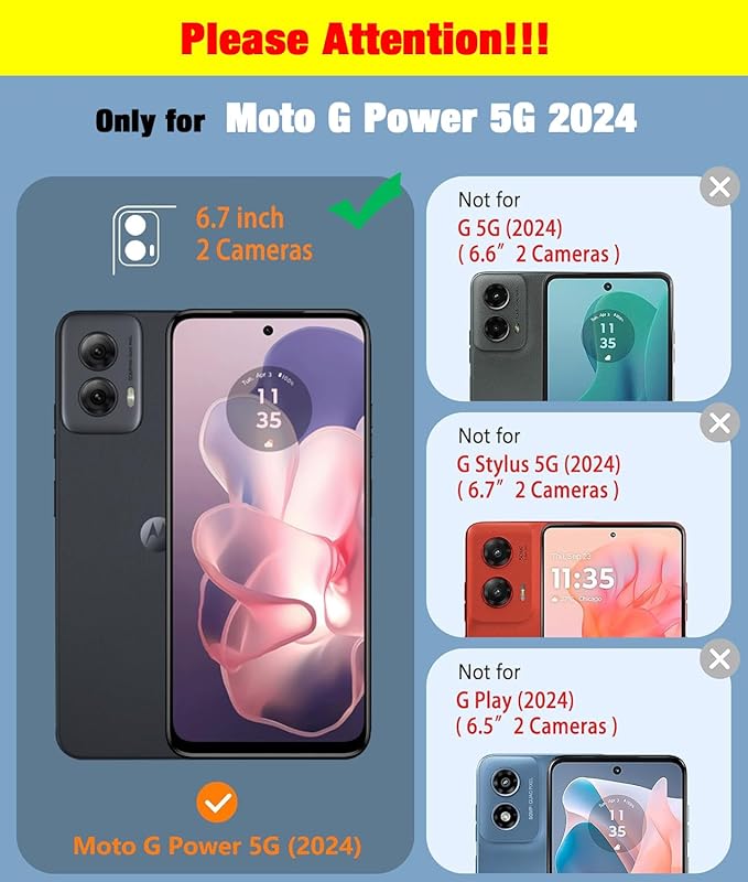 for Motorola Moto G Power 5G 2024 Case (XT2415V) [15 FT Military Grade Drop Protection] with 2X Tempered Glass Screen Protector, Heavy-Duty Shockproof Kickstand Case for Moto G Power 5G 2024 Pink