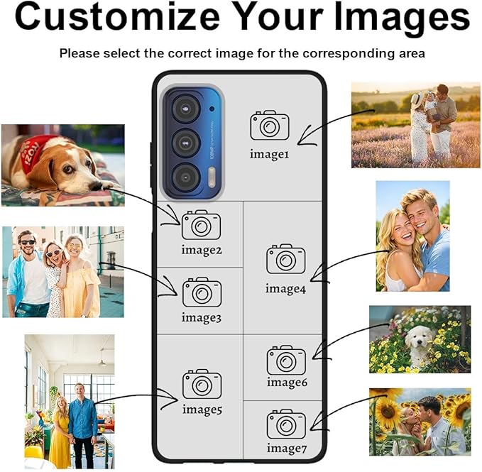 Custom Personalized Case for Motorola Moto Edge 2021 6.8 inch, Customized Multiple Photos Collage Text Phone Cover, Full Body Shockproof Soft Silicone Case, Anti-Scratch, Wireless Charging, Black